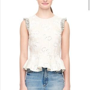 Rebecca Taylor Women's Sleeveless Eyelet Peplum Top with Ruffle Sleeves | Size 4